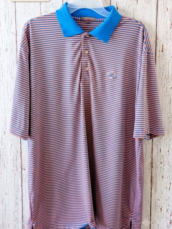 Peter Millar Other - Peter Millar Summer Comfort XL Orange/Blue Striped Polo Shirt
